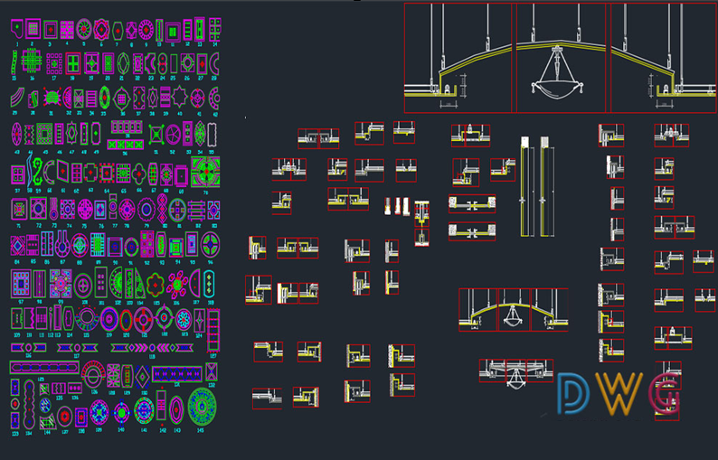 دانلود فایل اتوکد کتابخانه سقف و ابزارهای تزئینی DWG | Plenty Of Ceiling And Molding CAD Library برای AutoCAD